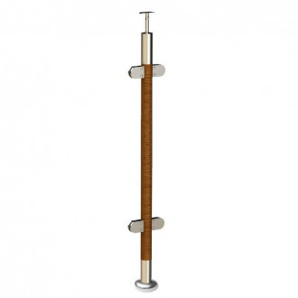 Стойка Inoxstore круглая, деревянная Ø 38,1х950 мм, с 4 штампованными стеклодержателями, со вставками из нержавеющей стали AISI 304