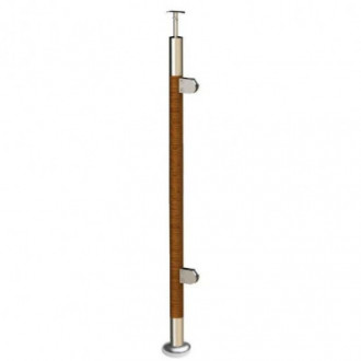 Стойка Inoxstore круглая, деревянная Ø 38,1х950 мм, с 2 литыми стеклодержателями (R - крепление), со вставками из сатинированной нержавеющей стали AISI 304