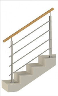 Четыре ригеля на держателях, квадратный деревянный поручень и квадратные стойки