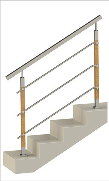 Ограждение на три ригеля, квадратные поручень и деревянные стойки