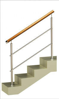 Ограждение на два ригеля, круглый деревянный поручень и круглые стойки