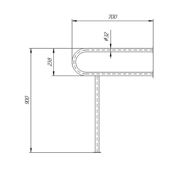Поручень Inoxstore пристенный с опорой из нержавеющей, полированный, 900х700 мм
