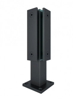Стеклодержатель Inoxstore напольный 40х40х400 мм,  угловой с прижимной пластиной, черный RAL 9005, AISI 304
