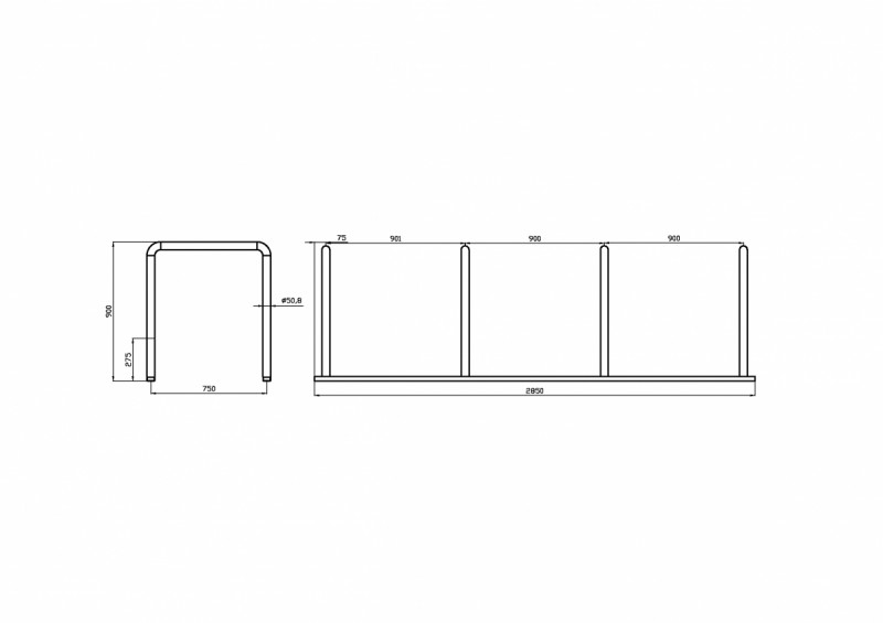 Велопарковка Inoxstore (П-образная) на 4-8мест(4 дуги)  из нержавеющей стали AISI 304, полированная, 925х2850х750 мм