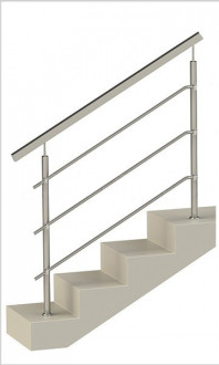 Ограждение на три ригеля, квадратный поручень и круглые стойки