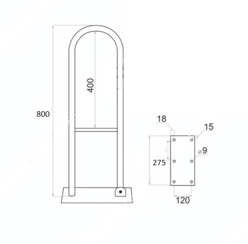 Поручень Inoxstore подъемный для санузла из нержавеющей стали AISI 304, полированный, 800х238 мм