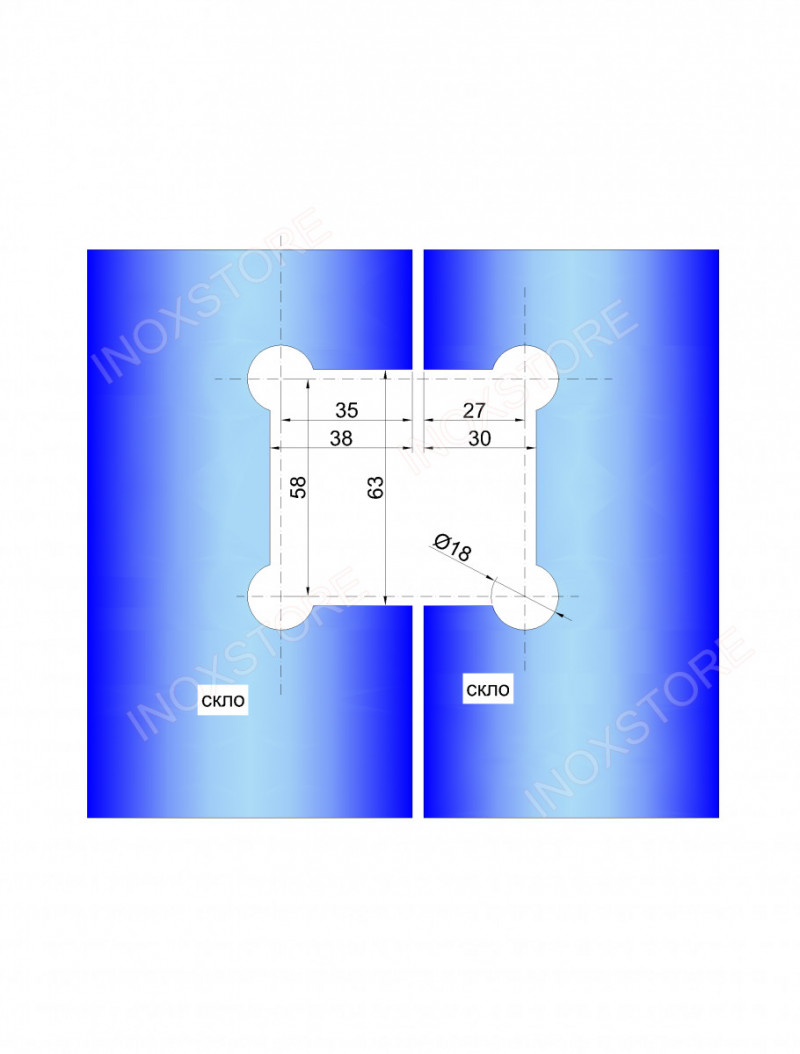 Петля  Inoxstore "Престиж" 135° стекло-стекло, без фаски, полированная, AISI 304