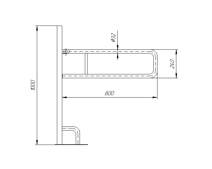 Поручень Inoxstore подъемный для санузла на стойке из нержавеющей стали AISI 304, полированный, 1000х800х240 мм