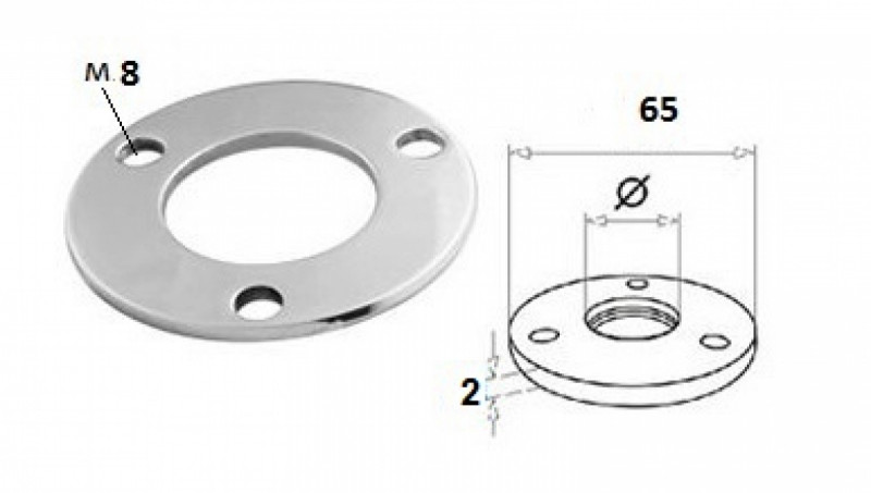 Фланец Inoxstore Ø 65 мм  под стойку  Ø12 мм (черный металл) (2 мм)