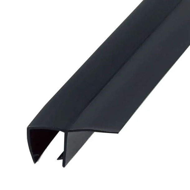 Уплотнитель Inoxstore стена-стекло, длина отвода 25 мм, 90°, под стекло 8 мм / 2,5 м для душевой кабины, ПВХ, черный