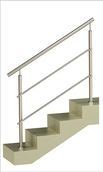 Ограждение на два ригеля , круглый поручень и круглые стойки