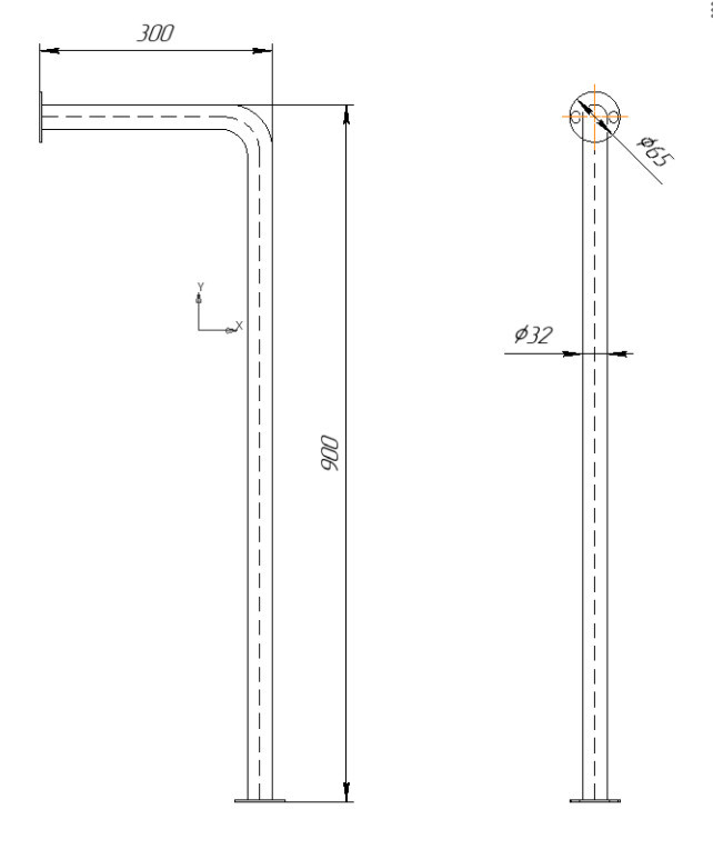 Поручень для ванной Inoxstore с одной опорой из нержавеющей стали AISI 304, полированный, 900х300 мм