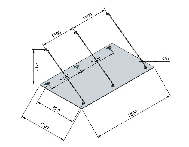 Стеклянный козырек Inoxstore на вантах, 1300х2500 мм