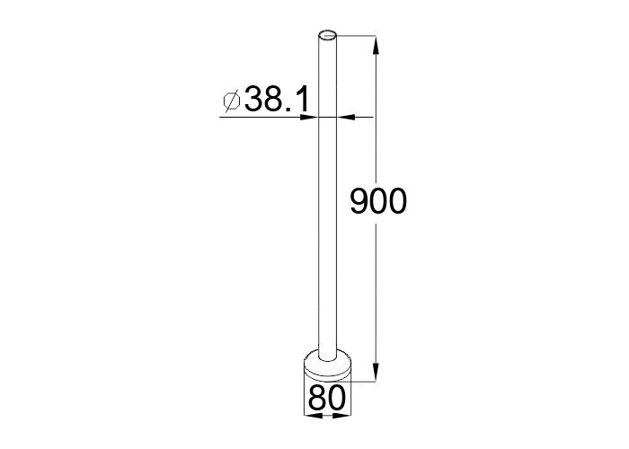 Стойка Inoxstore круглая, базовая  Ø 38,1х900 мм, сатинированная, AISI 304
