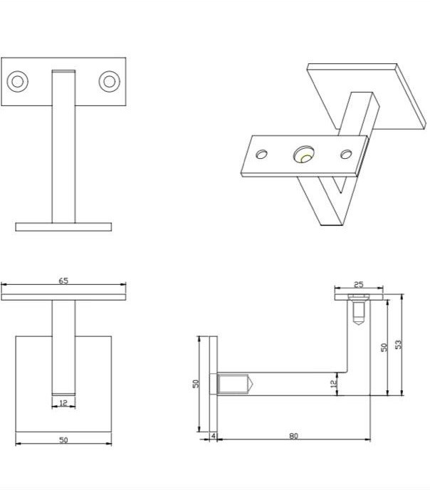 Держатель поручня Inoxstore профильный, монтажный винт 60 мм, ложемент под плоскость, сатинированный, AISI 304