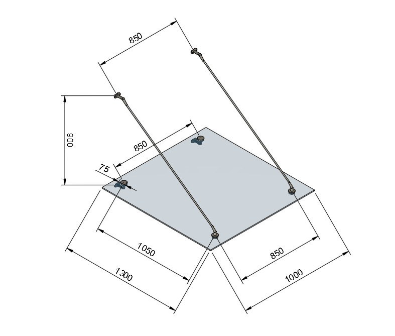 Стеклянный козырек Inoxstore на вантах, 1300х1000 мм