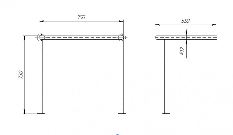 Поручень под раковину Inoxstore с двумя опорами из нержавеющей, полированный, 750х730х550 мм