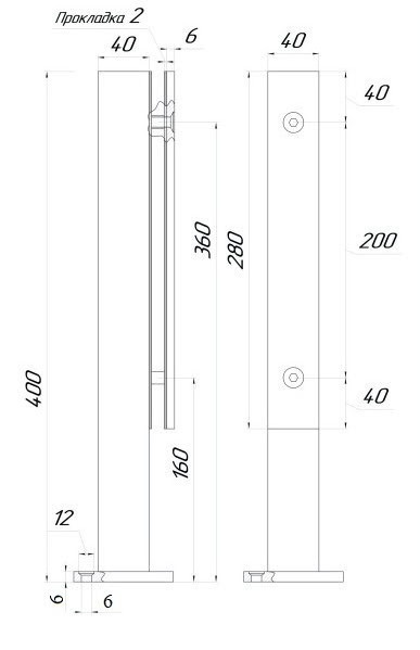Стеклодержатель Inoxstore напольный 40х40х400 мм с прижимной пластиной, черный RAL 9005, AISI 304