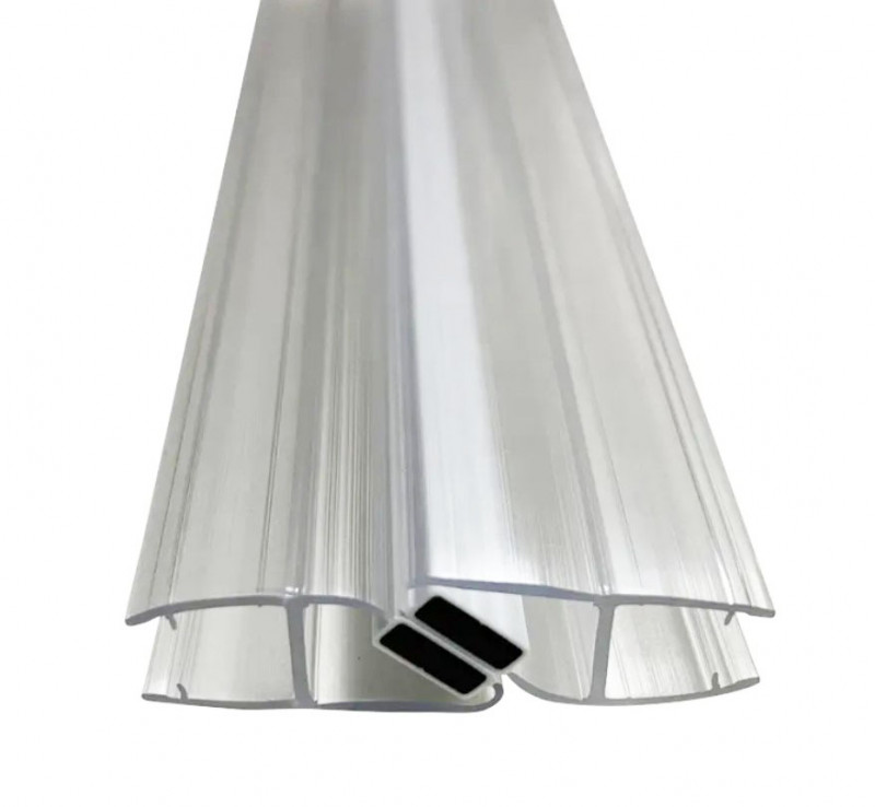 Уплотнитель Inoxstore стекло-стекло с магнитом 180°, под стекло 10 мм / 2,5 м, для душевой кабины, ПВХ, ультрапрозрачный