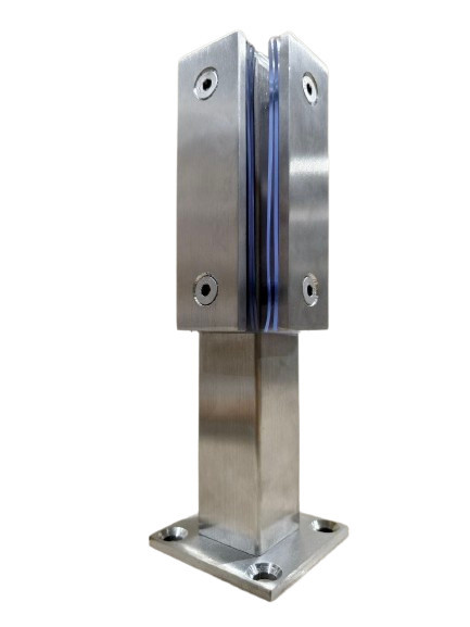 Стеклодержатель Inoxstore напольный, угловой 40х40х250 мм, с прижимной пластиной, сатинированный,  AISI 304