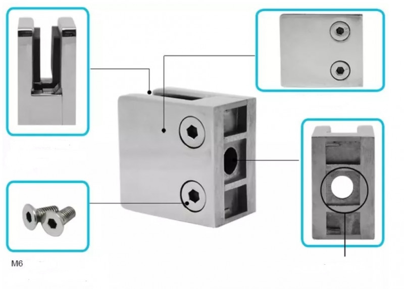 Стеклодержатель Inoxstore литой квадратный 45х45х27 мм / Ø 0 мм, под стекло 10 мм, сатинированный, AISI 304