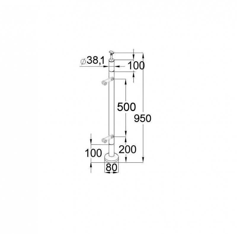 Стойка Inoxstore круглая, деревянная Ø 38,1х950 мм, с пластинчатыми стеклодержателями (односторонняя), со вставками из нержавеющей стали AISI 304