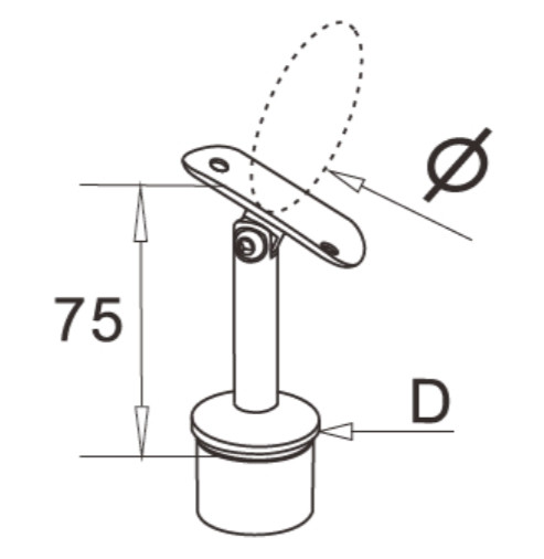 Кронштейн на стойку Inoxstore Ø 38,1х1,5 мм, h-75 мм, ложемент-шарнир под Ø 42,4 мм/50,8 мм, полированный, AISI 304