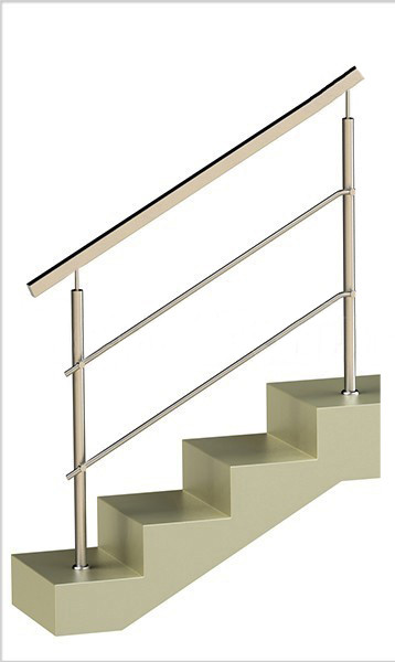 Ограждение на два ригеля, квадратный поручень и круглые стойки