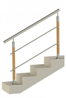 Ограждение на два ригеля, квадратный поручень и квадратные деревянные стойки