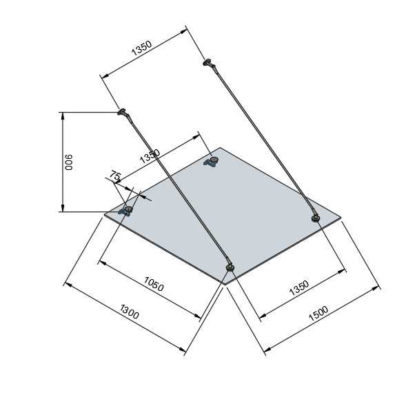 Стеклянный козырек Inoxstore на вантах 1300х1500 мм