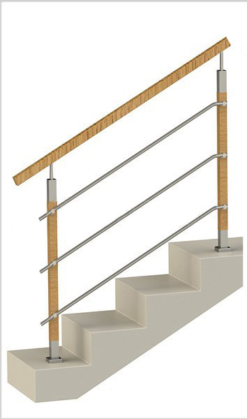 Ограждение на три ригеля, квадратные деревянные поручень и стойки