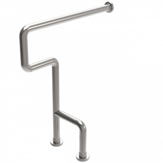 Поручень для инвалидов в санузел с дополнительной опорой в пол и ручкой 850х750 мм, правый, труба Ø38 мм, полированный, AISI 304