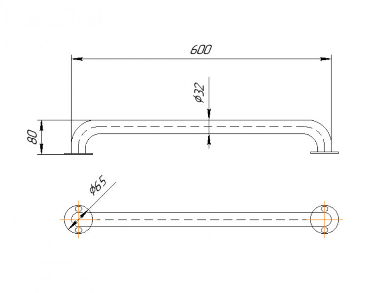 Поручень Inoxstore пристенный из нержавеющей стали AISI 304, полированный, 600 мм