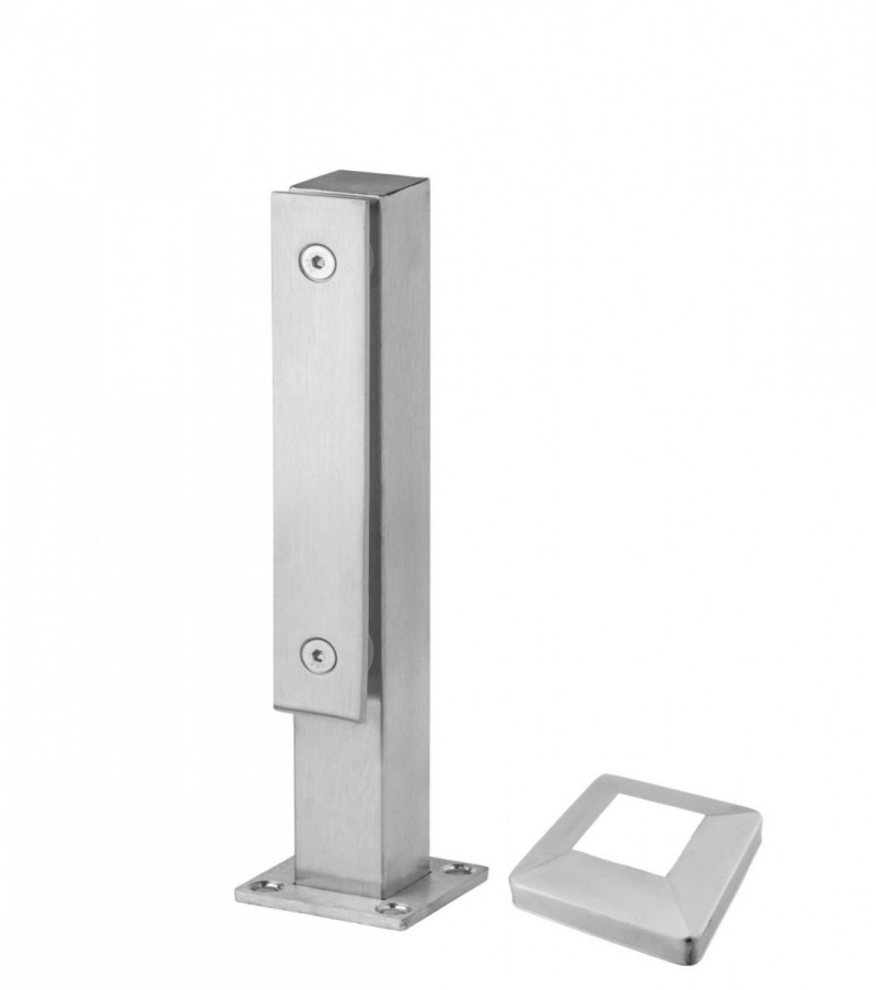 Стеклодержатель Inoxstore напольный с прижимной пластиной 40х40х250 мм с крышкой, сатинированный, AISI 304