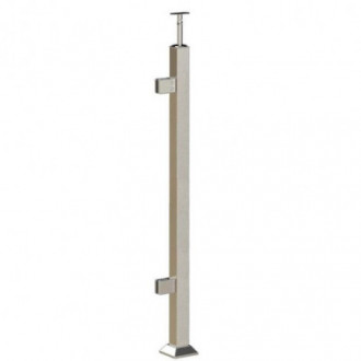 Стойка Inoxstore квадратная 40х40х950 мм из нержавеющей стали с 2 квадратными литыми стеклодержателями (L монтаж), сатин