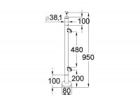 Стойка Inoxstore круглая, деревянная Ø 38,1х950 мм, с 2 литыми стеклодержателями (R - крепление), со вставками из сатинированной нержавеющей стали AISI 304
