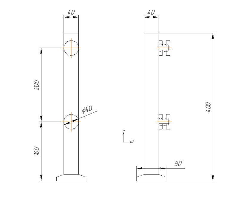 Стеклодержатель Inoxstore напольный с точечным креплением, 40х40х400 мм, рутель литой Ø 40 мм, сатинированный, AISI 304