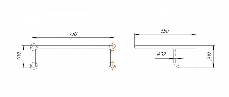 Поручень под раковину Inoxstore усиленный из нержавеющей, полированный, 730х550х200мм