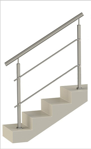 Ограждение на два ригеля, круглый поручень и квадратные стойки