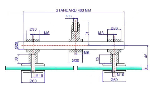 Двойное крепление стекло-стена Inoxstore, М12, сатинированное, AISI 304