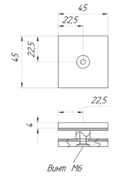 Стеклодержатель Inoxstore 45х45х4 мм, сатинированный, AISI 304