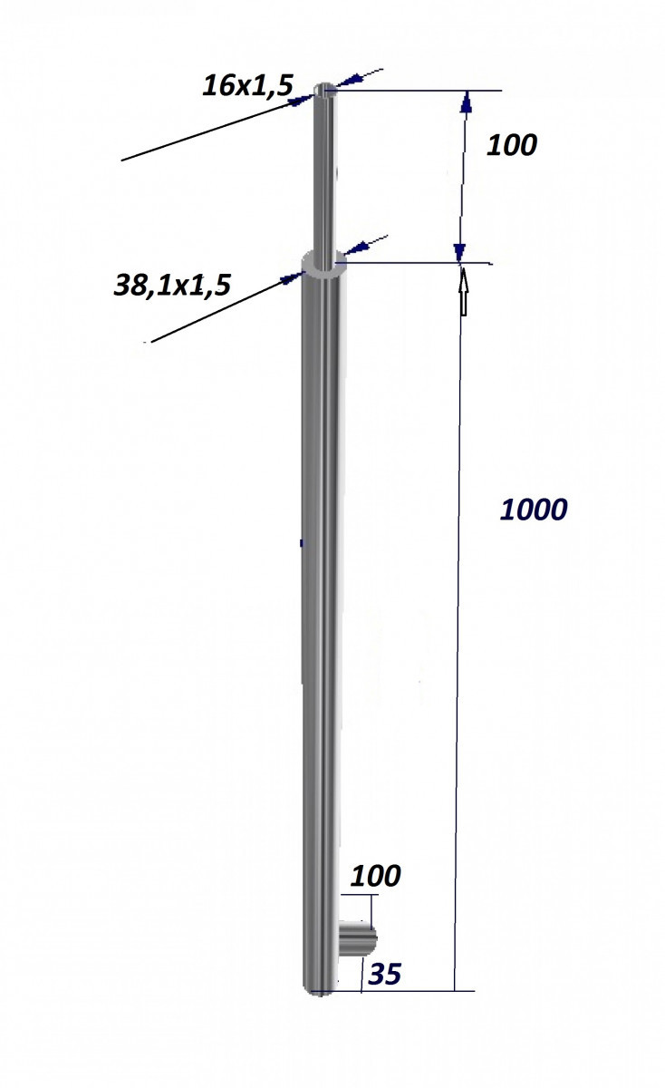 Стойка Inoxstore круглая с боковым креплением Ø38х1,5 мм, высота 1100 мм (AISI 201)