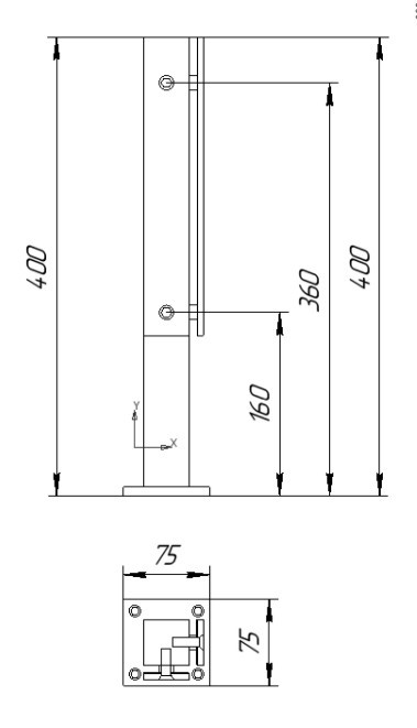 Стеклодержатель Inoxstore напольный 40х40х400 мм,  угловой с прижимной пластиной, черный RAL 9005, AISI 304