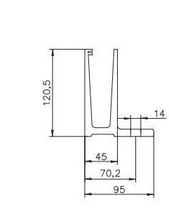 Зажимной алюминиевый профиль Inoxstore, боковое крепление L -форма,  для стекла 10 - 16 мм