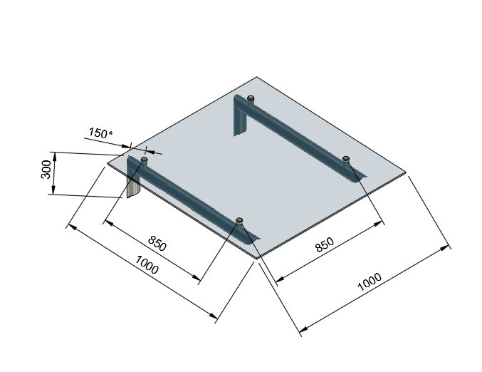 Стеклянный козырек Inoxstore на каркасе, 1000х1000 мм