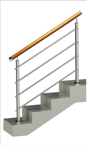 Ограждение на четыре ригеля, круглый деревянный поручень и квадратные стойки