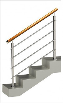 Ограждение на четыре ригеля, круглый деревянный поручень и квадратные стойки