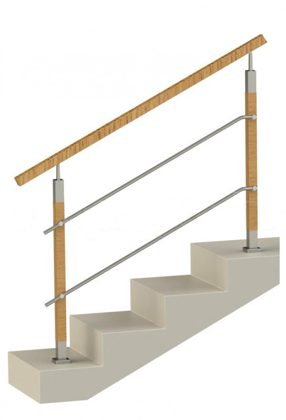 Ограждение на два ригеля, квадратный деревянный поручень и квадратные деревянные стойки