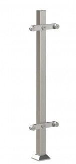 Стойка Inoxstore квадратная 40х40х800 мм, с пластинчатыми стеклодержателями (двухсторонняя), без поручня, полированная, AISI 304