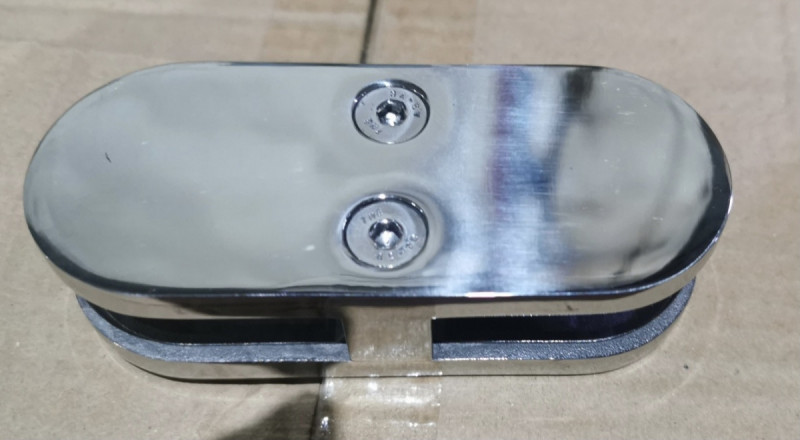 Соединитель стекло Inoxstore, стекло 180°,  106х45х30 мм, под стекло 12 мм, полированный, AISI 304